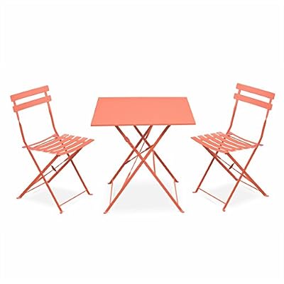 Alice's Garden - Salon de jardin bistrot pliable - Emilia carré pêche - Table carrée 70x70cm avec deux chaises pliantes, acier thermolaqué, chaises avec lames incurvées