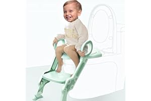 STAR IBABY Babify Reductor WC con Escalera para niños - Adaptador para Inodoro - Doble altura ajustable de 1 a 7 Años - Cojín Antideslizante Incluido - Facil Limpieza - Color Blanco/Gris