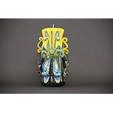 Groß, Schwarz, Gelb und Blau - dunkle Farben - dekorativ geschnitzte Kerze - EveCandles