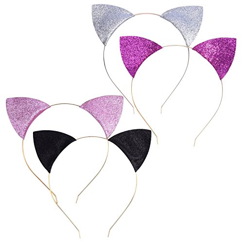Mudder 4 Stück Glitzer Katze Ohr Stirnbänder Kitty Haar Band Katze Ohr Haarreif für Tägliches Tragen und Party Dekoration