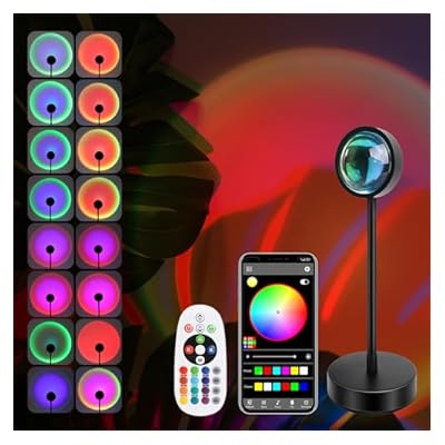 Rinwywey Sunset Lamp, Sunset Light Multicolor Changing For Room Decor, 360° Rotation Led Lights Sun Sunrise Adjustable Projector Lights With App Control / 24keys For Background,tik Tok Live, Gift