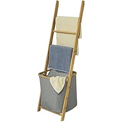 SoBuy® FRG263-N Échelle Porte-Serviettes Support pour Serviettes sans Perçage avec 1 Panier à Linge Amovible et 3 Barres