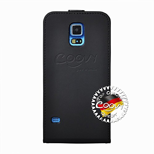 COOVY   Funda para Samsung Galaxy S5 SM-G900F SM-G901F Neo SM-G903F COVER CASE CUBIERTA DELGADO FUNDA PROTECTORA CON TAPA con l  mina protectora de pantalla   Color negro
