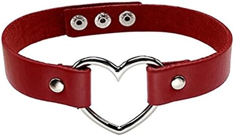 MOONPOP Love Heart PU Leather Choker Necklace Women Girls Vintage Punk Goth Choker Collar Chain Red