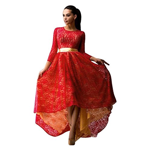 Preisvergleich Produktbild Elecenty Schlussverkauf Damen Spitzekleid Abendkleider Partykleid Kleider Ballkleid Cocktailkleider Frauen Mode Blumen Langes Kleid Brautjungfernkleid 3 / 4 Ärmel Kleidung (L, Rot)