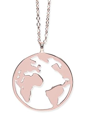URBANHELDEN - Damen-Kette mit Weltkarten Anhänger - Hals Kette World Amulett aus 925er Sterlingsilber - Schmuck...