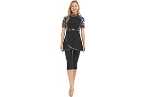 TaissBocco Rash Guard da Donna Costume da Bagno Modesto per Ragazze Manica Corta Bikini Costumi da Bagno da Surf Burkini