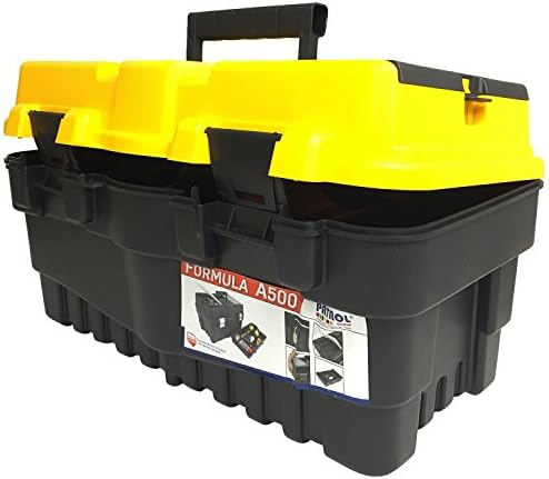 18" PATROL PROFESSIONAL TOOL BOX BLACK &amp; YELLOW COMPARTMENT STORAGE DIY TOOLBOX ORGANISER 46cm/18" x 24cm/9.5" x 24cm/9.5" NEW