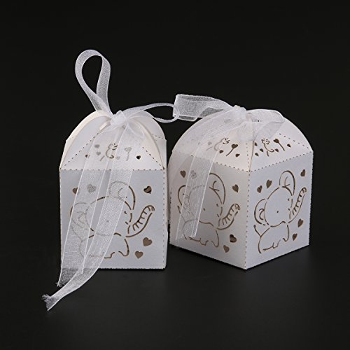 ULTNICE 50 Stück Elefant Muster Candy-Boxen Geschenk-Boxen mit Bändern - 4