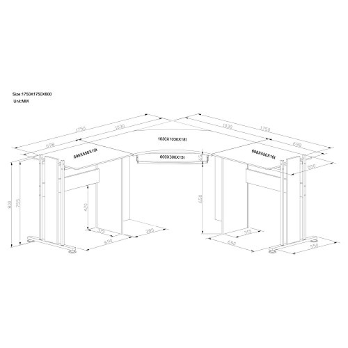 Large Corner Computer Desk Office Table with Glass Wings for Home Gamers Students Work Graphite Black Piranha Furniture PC 42g