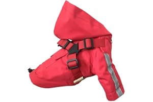 MEIAOBEST Dog Raincoat with Harness,Adjustable Drawstring Waterproof Hooded Dog Coat Jacket,Pet Poncho with Reflective Stripe for Small Medium Dogs_L(Red)