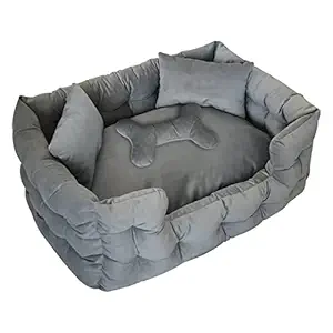 Mellifluous Premium High Wall Soft Velvet Fabric Washable Dog Cat Pet Bed (Small, Grey)