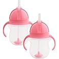 Munchkin Click Lock Tip & Sip Straw Cup Set | Baby Toddler Sippy Cups with Straw | BPA Free | Leakproof Cup | Baby Cup Weighted Straw | Baby Bottles -7oz/207 ml | 2 Pack | Pink