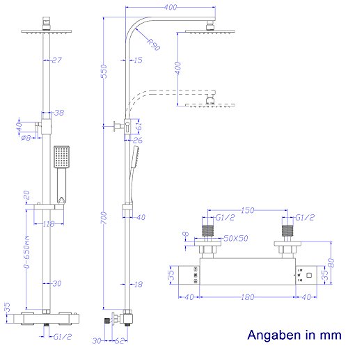 Duschsystem inkl. Thermostat Duschkopf 30x30cm Handbrause Duscharmatur Dusche - 4