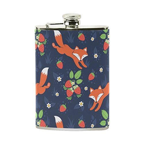 COOSUN Volpi e fragoline di Bosco Potabile Pallone con Cuoio Avvolto, Acciaio Inossidabile della Prova della Perdita liquore Fiaschetta, 8 oz Multicolore