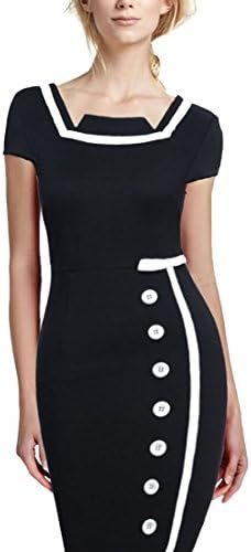 SUXCGE Women's Navy Black Sailor Nautical Pinup Vintage Retro Pencil Dress S Black