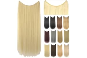 IMISSU Estensioni dei capelli lunghi e dritti con linea di pesce Parrucchino sintetico invisibile in filo metallico Copricapo a vibrazione per le donne (613 Bionda,22 Pollici)