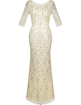 Angel fashions Damen V-Ausschnitt Paillette Halbe Ärmel Meerjungfrau Mantel Maxi Hochzeitskleid