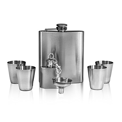 eyepower Flachmann-Set Geschenkbox Edelstahl 210 ml| Trichter, 4 Bechern, Schlüsselanhänger - 3