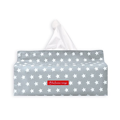 La Fraise Rouge 4251005600542 Alain Tissue Holder, Grey with White Stars and Velcro Closure, Suitable for All Common Tissue Boxes