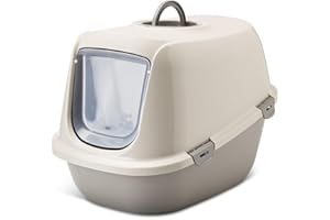 bac litiere pour Chat - Savic Leo Happy Planet - Moka Granit Gris - Grand modèle avec Capot - matériau recyclé - Porte Transparente - Filtre à Charbon - 50x39x41 cm