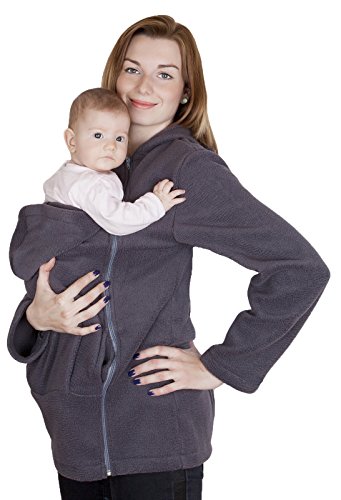 Maternity Polar warm fleece Hoodie / Pullover for two / for Baby Carriers (16, Grey)
