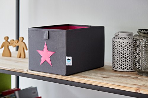 STORE,IT 671855 Kleine Ordnungsbox offen, grau mit Pinkem Stern, Polyester, Grau/ pink, 29 x 22 x 19 cm - 2