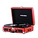 Produktbild MUSITREND Plattenspieler Schallplattenspieler Turntable Riemengetriebener Tragarer Stereo Plattenspieler mit 3 Geschwindigkeiten Eingebauten 2 Lautsprechern (Rot)