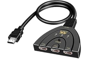 Switch HDMI 4K, SZJUNXIAO Switch HDMI 3 Puertos Divisor HDMI 3 En 1 Salida HDMI Switch Divisor HDMI Soporta 4K Full HD 3D HDMI Splitter con Cable para HDTV/Xbox/PS3/Fire Stick/BLU-Ray DVD-Player