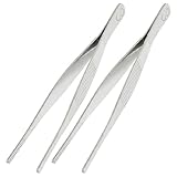2PCS Stainless Steel Flat Edge Forceps Tweezers Tool 14cm Long for Doctors