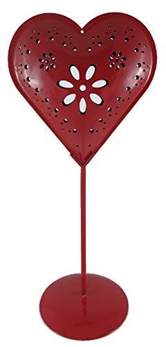 Deko Herz aus Metall 28,5cm - Herz auf Standfuß - Metallherz zum hinstellen - (rot)
