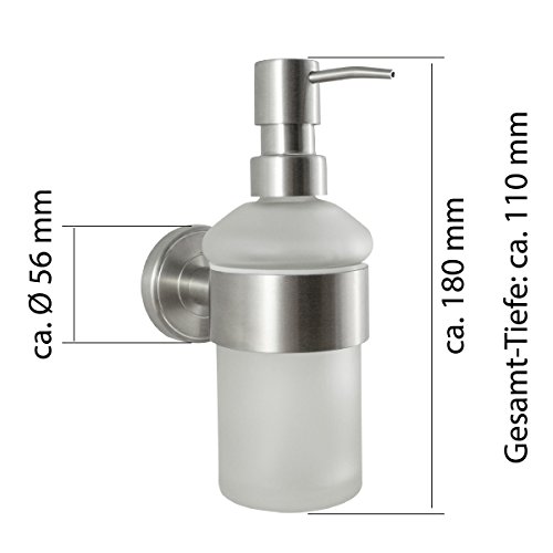 Badserie Ambiente – Seifenspender aus satiniertem Glas und robustem Edelstahl matt – zur Wandmontage - 5