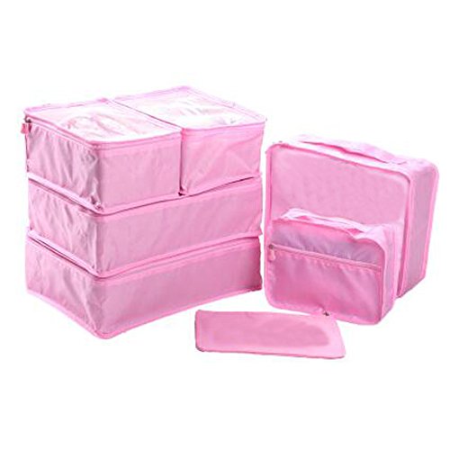 EWPARTSES 7 Piezas Bolsas de Viaje de Nylon Impermeables para Maletas (Rosa)