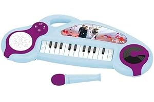 Lexibook, Frozen, Pianoforte elettronico per bambini con effetti luminosi, microfono, batteria, altoparlante integrato, melodie dimostrative, lettore DJ, malva/blu, K704FZ