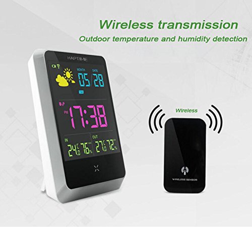 ESTGOUK Funk Wetterstation mit Farbdisplay ,Funkuhr, Wecker, Wettervorhersage, Hygrometer,Außensensor - 4