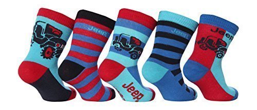 Clearance - Baby JEEP Socks Red and Blue (Pack of 5) (Shoe Size 0-2.5 ( Age 6-12 Months)) (Blue/Red)