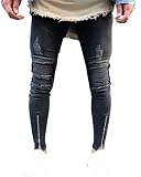 Hombre Transpirable Super Skinny Fit Pantalones Vaqueros Rotos Elasticos...