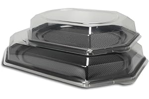 PRO DP 50-200 Premium Partyplatten Catering Servierplatten Buffetplatten schwarz rPET recycelbar versch. Größen zur Auswahl - Inkl. VerpackG in D (Klarsichthaube für Partyplatte L 50St.)
