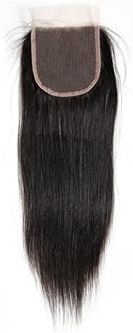 JEZZ Hair 4x4 Straight Brazilian Lace Closure Unprocessed Human Hair Top Closure Bleached Knots Natural Hairline with Baby Hair Free Part Closure (10inch)