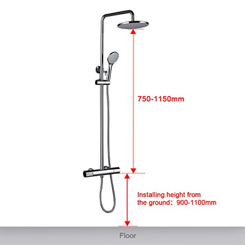 KINSE Duschsystem mit Thermostat Aufputz, Überkopfbrause-Set mit flach Kopfbrause und Handbrause, höhenverstellbar, rund, chrom - 3