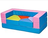 Kindersofa Schaumstoff Spielsofa mit Bettfunktion 4in1 Matratze Spieltisch Puzzle, Sofa Spielzeug (Rosa) - 2