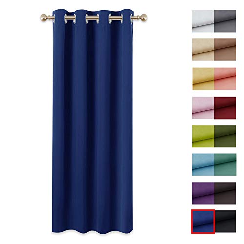 PONY DANCE Rideaux Salon Occultants - Cuisine & Maison Décoration Rideau Thermique Draperies à Oeillets Lumineux Bloquer Antibruit, 140 cm Largeur sur 240 Hauteur, Bleu Marine, 1 Pc