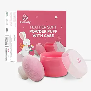 Healofy Portable Feather Soft Baby Powder Puff with Box Holder Container for Kids (Pink)