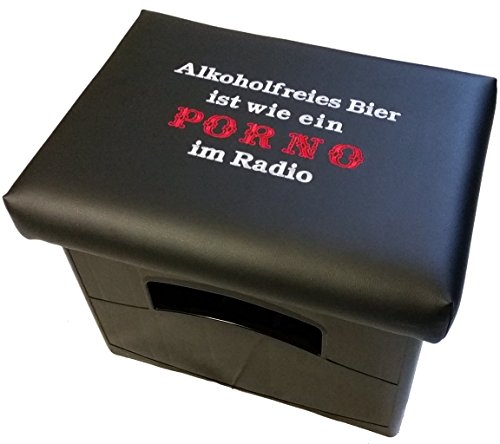Preisvergleich Produktbild BierEx Handgefertigter Bierkastensitz Bierkastenhocker Bierkisten Bierkasten Sitz Sitzkissen Hocker Polster Aufsatz Sitzauflage Bank Kissen Sprüche Getränkekiste LF Verschieden (Spruch: Alkoholfreies Bier ist wie ein Porno im..., Schwarz)