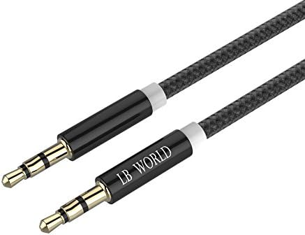 Aux Cable LB World (2M/ 6.6ft) Audio Cable 3.5mm to 3.5mm aux cable for car, iPhone in car Male to Male Gold plated Aux to Aux cable braided Tangle free Universal Auxiliary cable for car audio , iPhone ,Android phones, Mp3, iPod, Beats headphones and More (Black 2M (6.6ft))