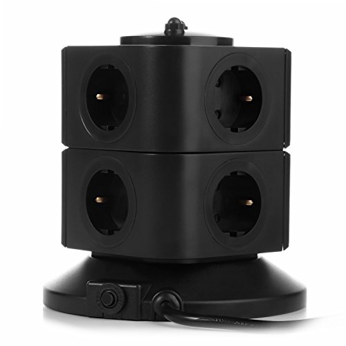 SAFEMORE Schaltbare 7 fach Steckdosenleisten Mehrfachsteckdosen Steckdosenturm mit 2 USB Anschlüsse 2500W/10A Schwarz - 2