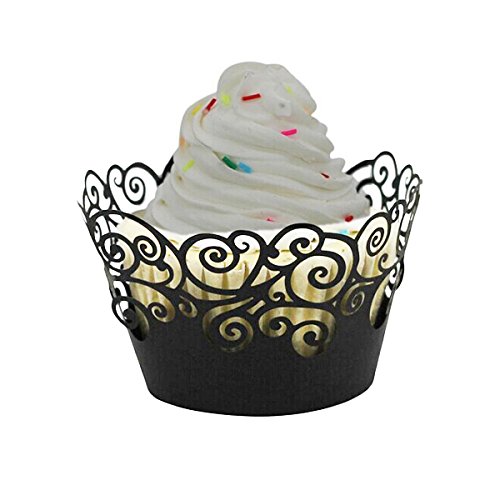 FENICAL Cupcake Wrappers Hochzeit Cupcake Dekoration Geburtstag Baby Baby-Dusche wickeln 50-Pack (schwarz) - 5