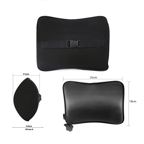 Koyoso Nackenkissen Auto Kopfstütze Halsstutze Kissen Gedachtnis Schaum Echtes Leder Ergonomisches Nackenstützen – Schwarz - 2