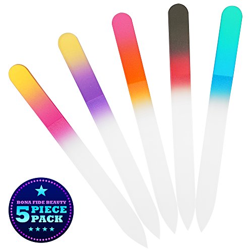 Bona Fide Beauty Crystal Nail Files - 5 Pack Czech Glass Nail Files with Cases - Best Glass Nail Files for Nail Care - Great Glass Fingernail Files for Fingernail Strengthener - File Nails Gently