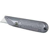 STANLEY Knife 199 Fixed Metal Blade, Retractable Blade, Zinc Body, Steel Inner Spring, Includes 3 Spare Blades, Length 140 mm